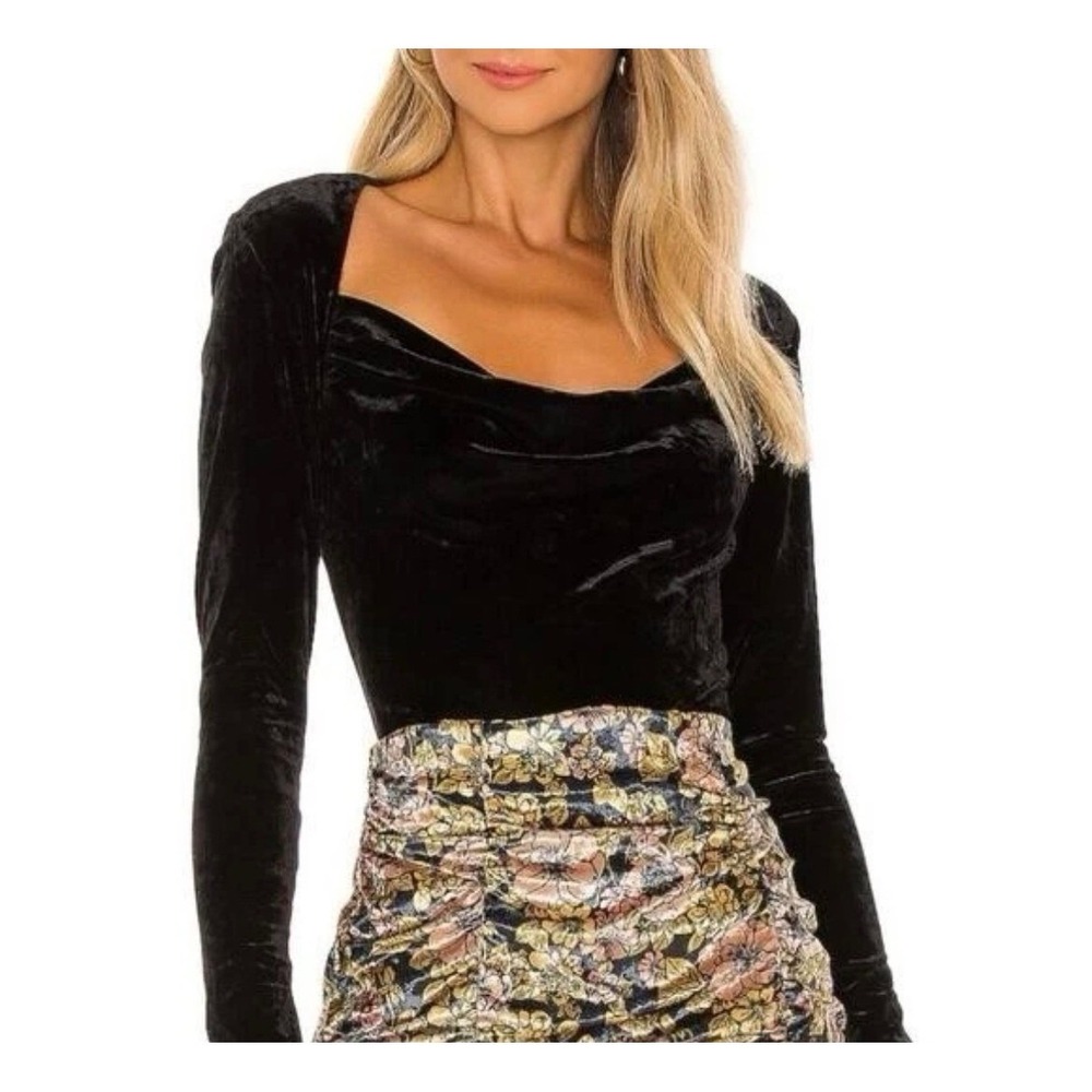 Free People Perfect Date Black Velvet Blouse Cowl Neck Long Sleeve Top Large